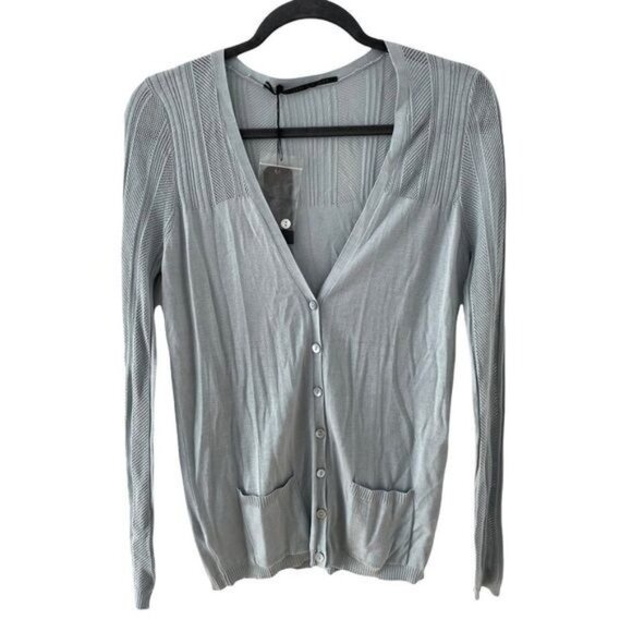 PROENZA SCHOULER Pale Blue Silk Knit Cardigan New With Tags Size Large - Picture 1 of 14